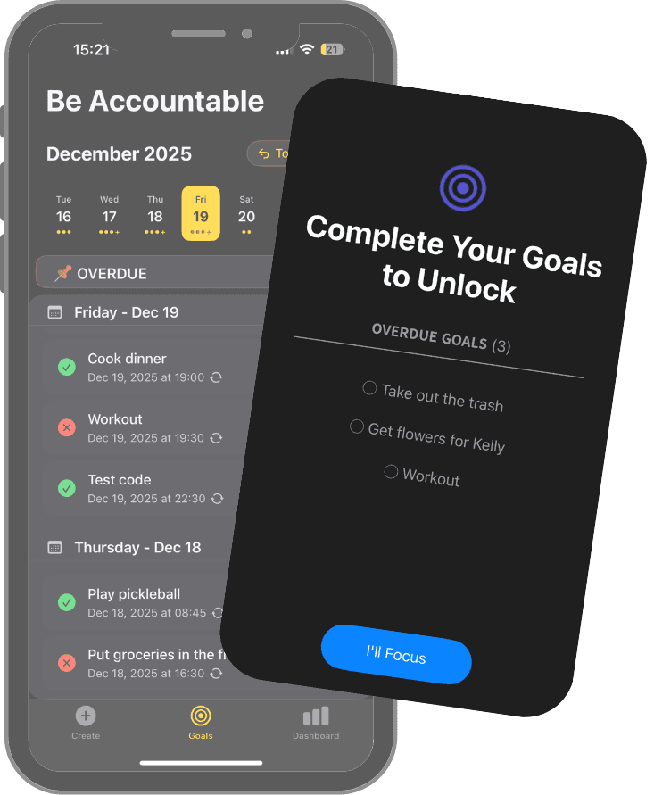 Accountable AI goal tracking and app blocking interface